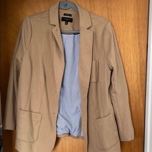 Talbots Tan Blazer with Blue-Striped Lining